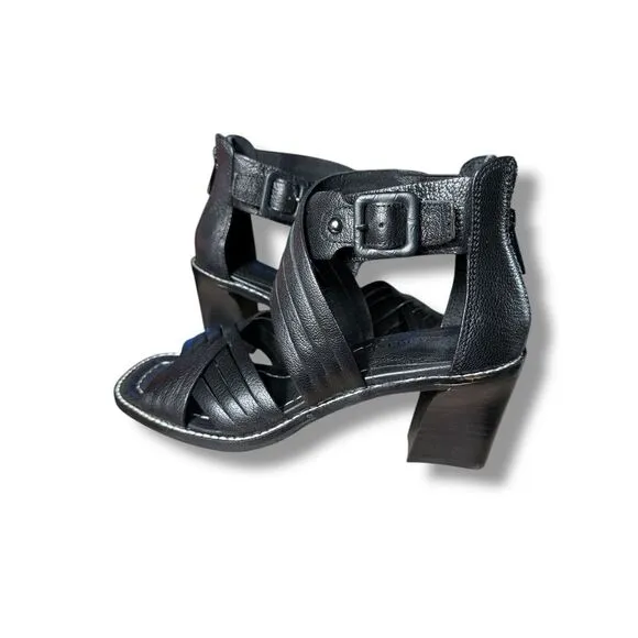 Donald Pliner Junnah Black Leather Strappy‎ Sandals Block Heel Shoes Size 7.5M