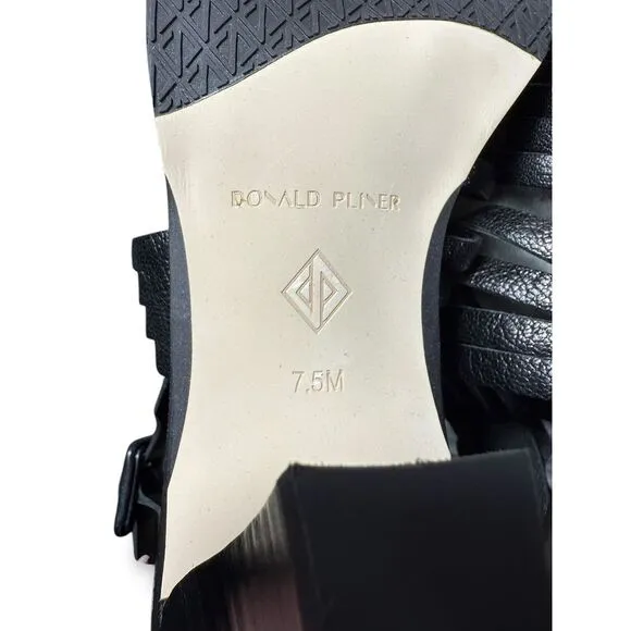 Donald Pliner Junnah Black Leather Strappy‎ Sandals Block Heel Shoes Size 7.5M