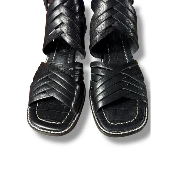 Donald Pliner Junnah Black Leather Strappy‎ Sandals Block Heel Shoes Size 7.5M
