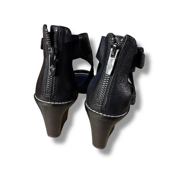 Donald Pliner Junnah Black Leather Strappy‎ Sandals Block Heel Shoes Size 7.5M