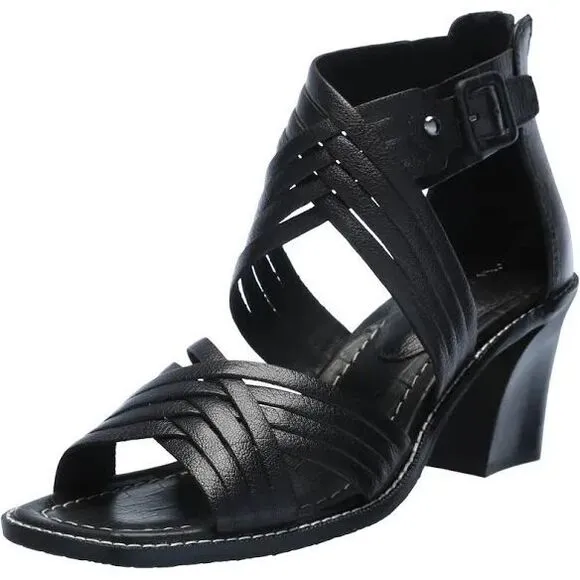 Donald Pliner Junnah Black Leather Strappy‎ Sandals Block Heel Shoes Size 7.5M