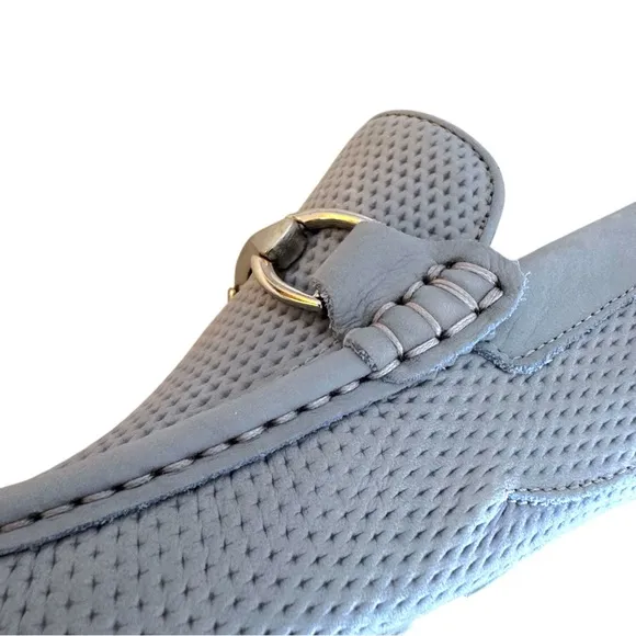 Donald Pliner NEW Dorion03 Sky Blue Textured Horsebit Leather Driving Loafers 8M