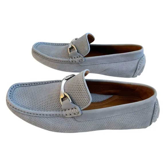 Donald Pliner NEW Dorion03 Sky Blue Textured Horsebit Leather Driving Loafers 8M