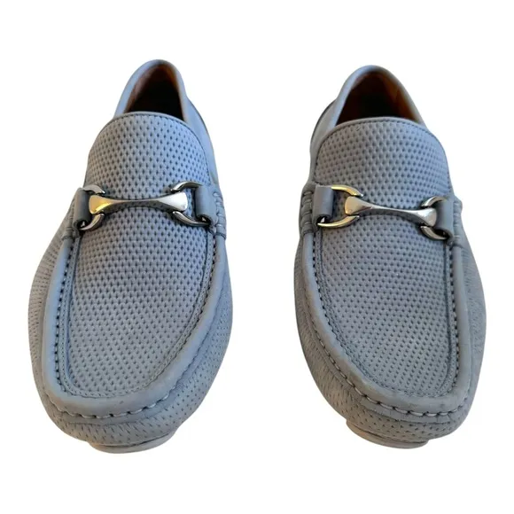 Donald Pliner NEW Dorion03 Sky Blue Textured Horsebit Leather Driving Loafers 8M