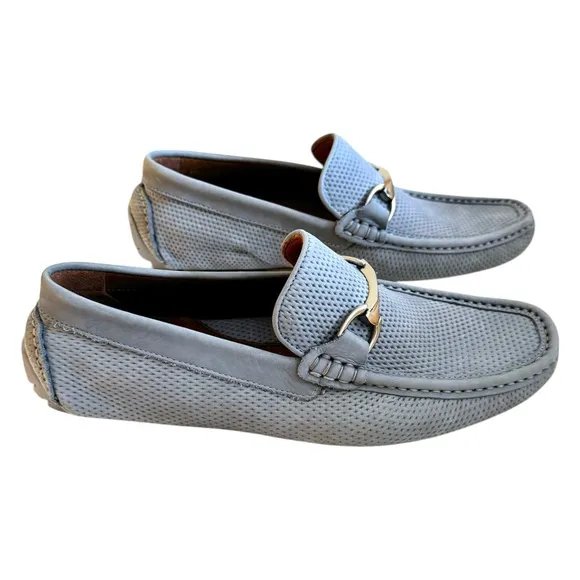 Donald Pliner NEW Dorion03 Sky Blue Textured Horsebit Leather Driving Loafers 8M