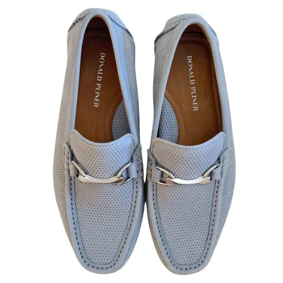 Donald Pliner NEW Dorion03 Sky Blue Textured Horsebit Leather Driving Loafers 8M