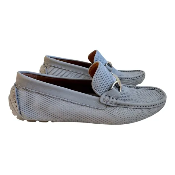 Donald Pliner NEW Dorion03 Sky Blue Textured Horsebit Leather Driving Loafers 8M