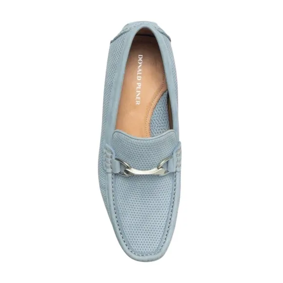 Donald Pliner NEW Dorion03 Sky Blue Textured Horsebit Leather Driving Loafers 8M