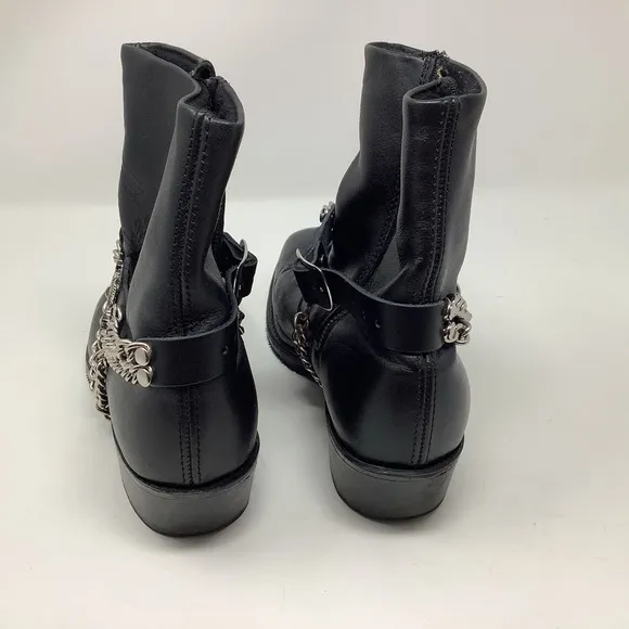 Double H Black Dress Side Zipper Boots with a Boot Chain****
