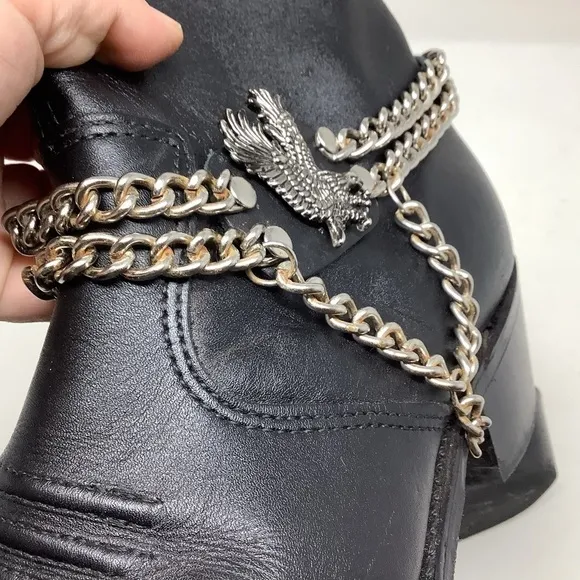 Double H Black Dress Side Zipper Boots with a Boot Chain****