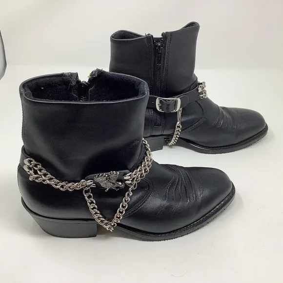 Double H Black Dress Side Zipper Boots with a Boot Chain****