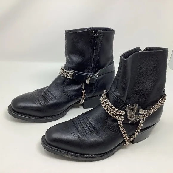 Double H Black Dress Side Zipper Boots with a Boot Chain****