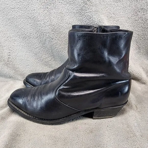 Double H Shoes Mens Size 10.5 Wide Black Leather Side Zip Boots *Read*