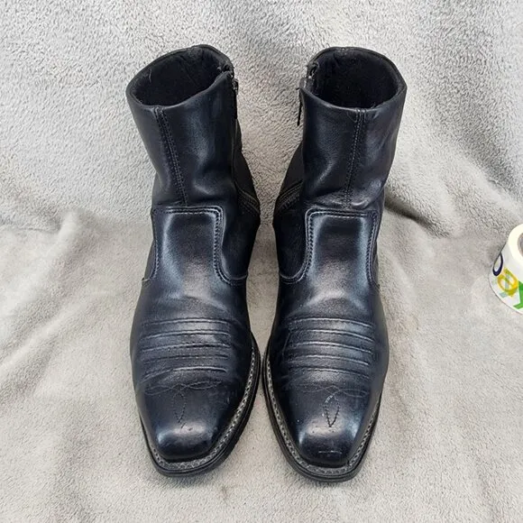 Double H Shoes Mens Size 10.5 Wide Black Leather Side Zip Boots *Read*