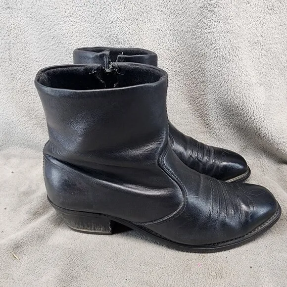 Double H Shoes Mens Size 10.5 Wide Black Leather Side Zip Boots *Read*