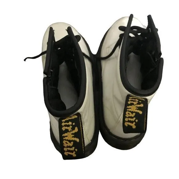 Dr Doc Martens‎ 1460J Combat Boots Youth Size 3 White Leather Lace Up Side Zip