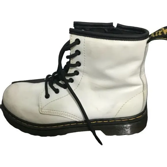 Dr Doc Martens‎ 1460J Combat Boots Youth Size 3 White Leather Lace Up Side Zip