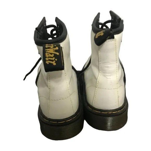 Dr Doc Martens‎ 1460J Combat Boots Youth Size 3 White Leather Lace Up Side Zip