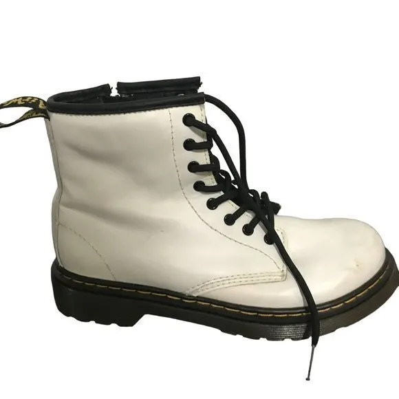 Dr Doc Martens‎ 1460J Combat Boots Youth Size 3 White Leather Lace Up Side Zip