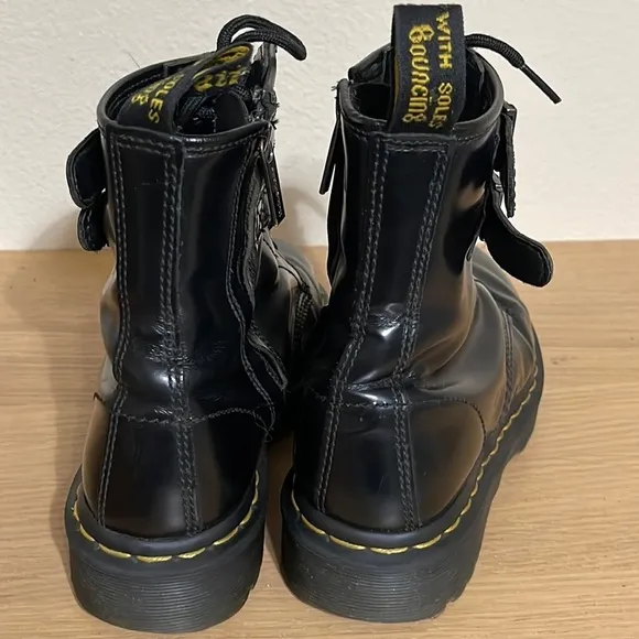 Dr. Doc Martens Double Buckle Smooth Black Leather Zip Side Lace Up sz 7