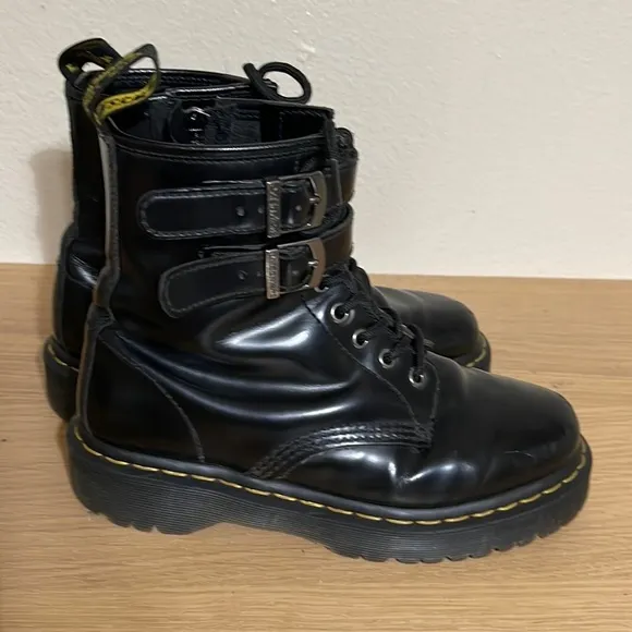 Dr. Doc Martens Double Buckle Smooth Black Leather Zip Side Lace Up sz 7