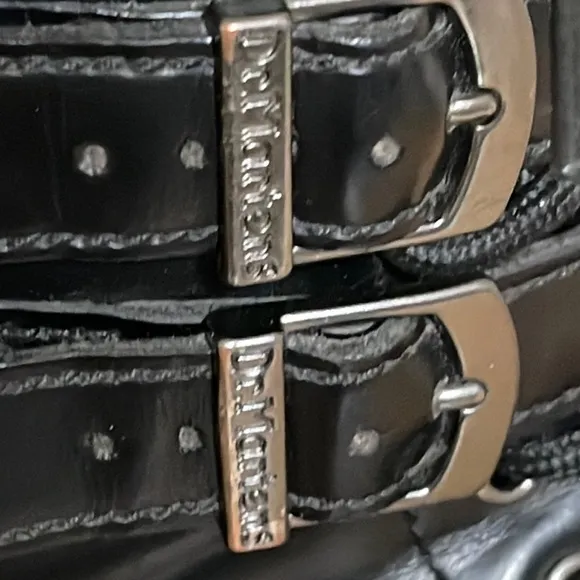 Dr. Doc Martens Double Buckle Smooth Black Leather Zip Side Lace Up sz 7
