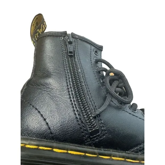 Dr Marten Girls Black Leather Lace Up Side Zip Boots Docs Girls Size 11‎