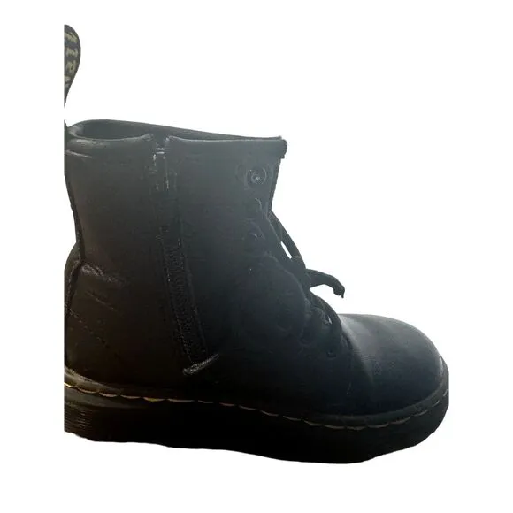 Dr Marten Girls Black Leather Lace Up Side Zip Boots Docs Girls Size 11‎