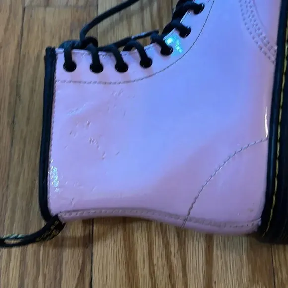 Dr Marten sz 3 youth pink patent leather lace up boots side zip ~puppy bites