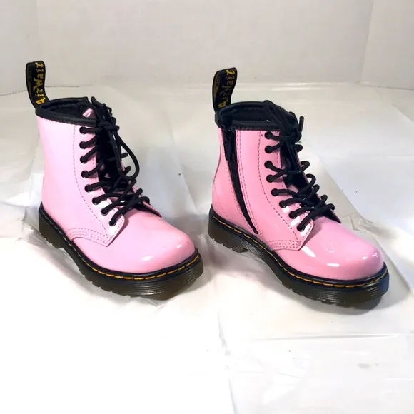 Dr. Martens 1460 Boot Kids Bubble Gum Pink Patent Leather Lace Up Side Zip Boots