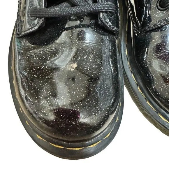 Dr. Martens 1460 Glitter Boots Black Patent Side Zip Youth Size 12