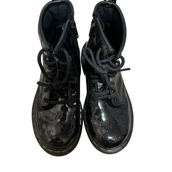 Dr. Martens 1460 Glitter Boots Black Patent Side Zip Youth Size 12