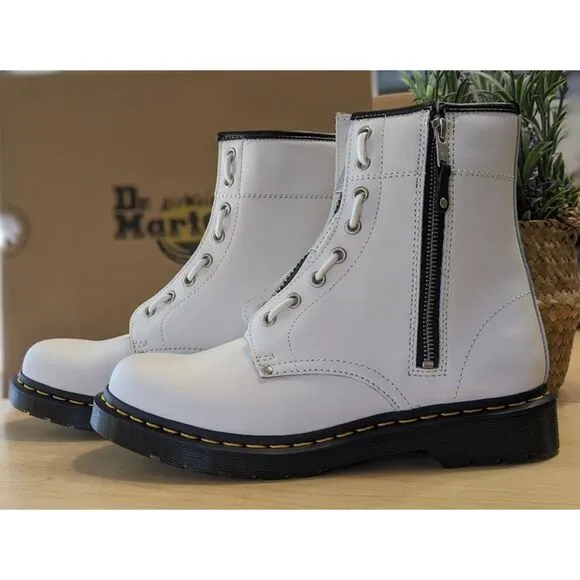 Dr. Martens 1460 Women's Twin Zip White Sendal Leather Combat Boots UK 8 NIB
