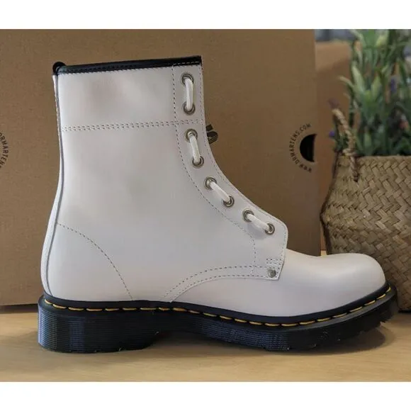 Dr. Martens 1460 Women's Twin Zip White Sendal Leather Combat Boots UK 8 NIB