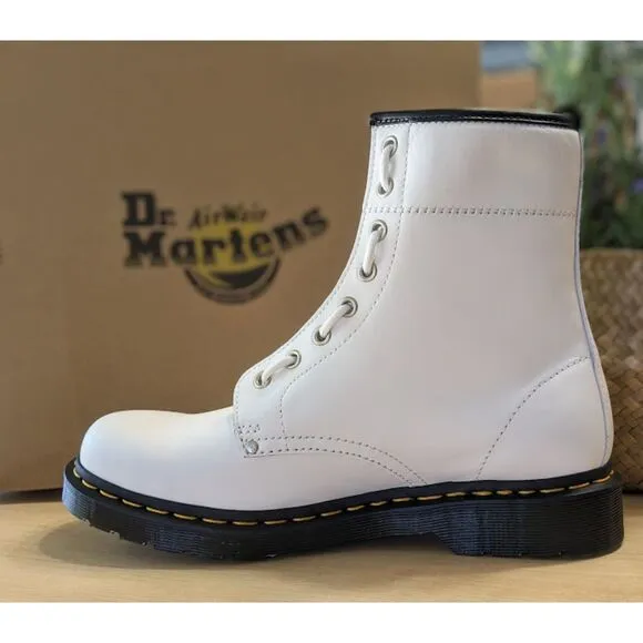 Dr. Martens 1460 Women's Twin Zip White Sendal Leather Combat Boots UK 8 NIB