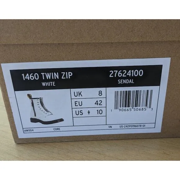 Dr. Martens 1460 Women's Twin Zip White Sendal Leather Combat Boots UK 8 NIB