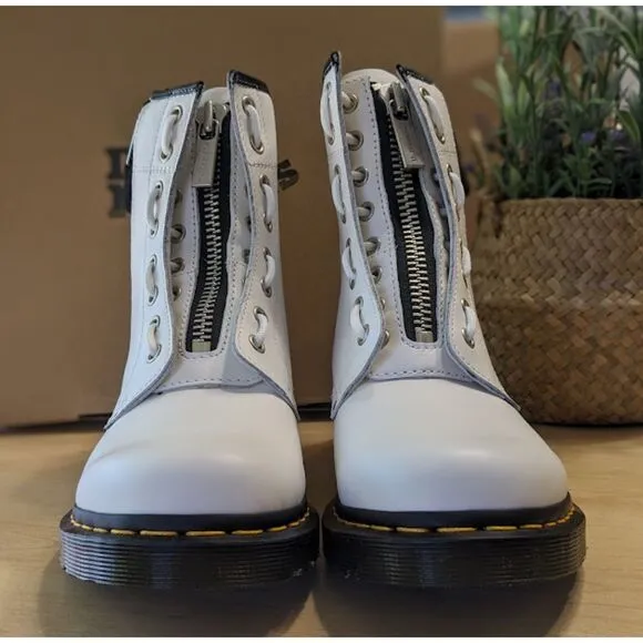 Dr. Martens 1460 Women's Twin Zip White Sendal Leather Combat Boots UK 8 NIB