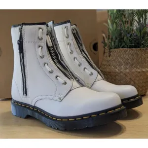 Dr. Martens 1460 Women's Twin Zip White Sendal Leather Combat Boots UK 8 NIB