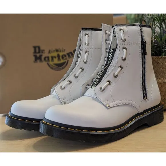 Dr. Martens 1460 Women's Twin Zip White Sendal Leather Combat Boots UK 8 NIB