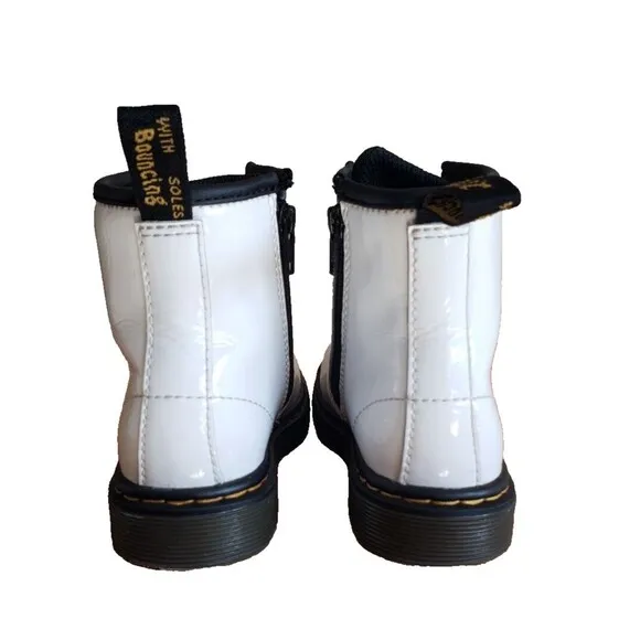 Dr. Martens 1460T White Leather Boots Girls 10 Kids Side Zip Lace Up Combat