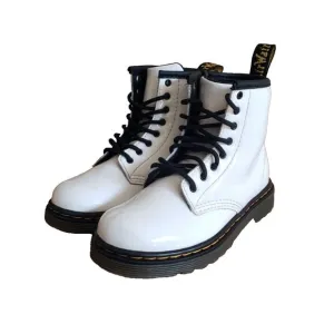 Dr. Martens 1460T White Leather Boots Girls 10 Kids Side Zip Lace Up Combat