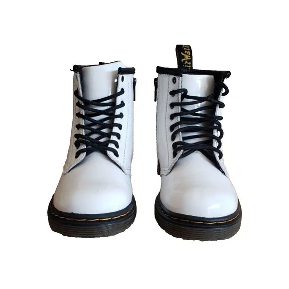 Dr. Martens 1460T White Leather Boots Girls 10 Kids Side Zip Lace Up Combat