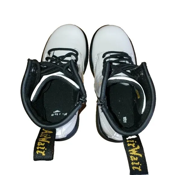 Dr. Martens 1460T White Leather Boots Girls 10 Kids Side Zip Lace Up Combat