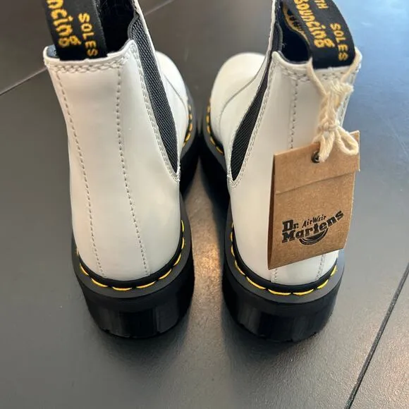 Dr Martens 2976 Quad Women Smooth Leather Chelsea Platform Boots White Black NEW