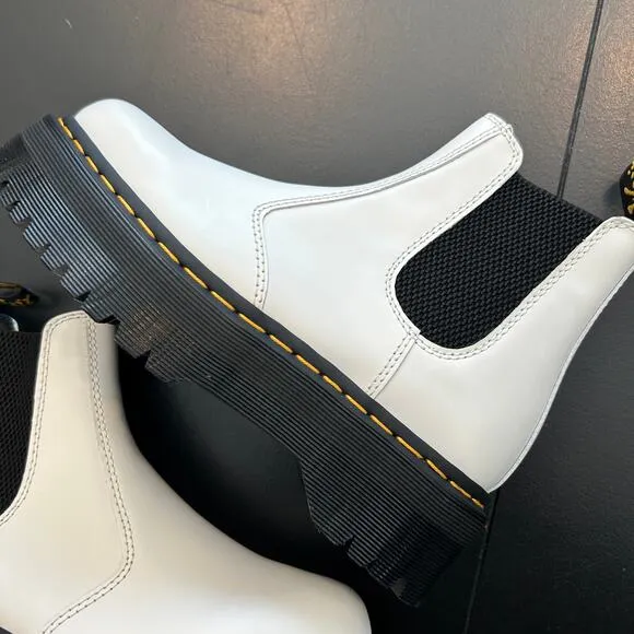 Dr Martens 2976 Quad Women Smooth Leather Chelsea Platform Boots White Black NEW