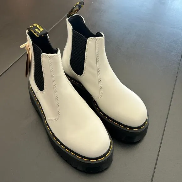 Dr Martens 2976 Quad Women Smooth Leather Chelsea Platform Boots White Black NEW