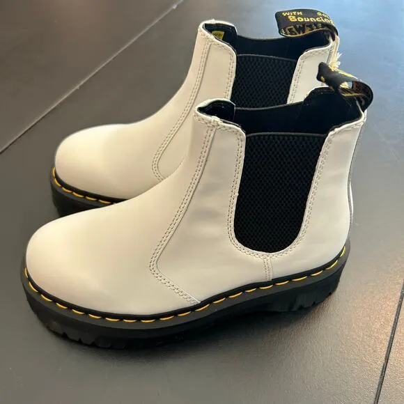 Dr Martens 2976 Quad Women Smooth Leather Chelsea Platform Boots White Black NEW