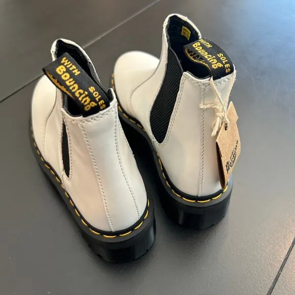 Dr Martens 2976 Quad Women Smooth Leather Chelsea Platform Boots White Black NEW