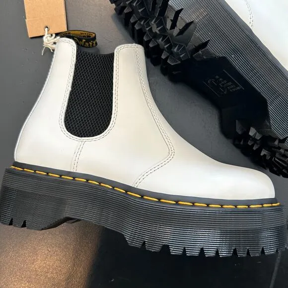 Dr Martens 2976 Quad Women Smooth Leather Chelsea Platform Boots White Black NEW