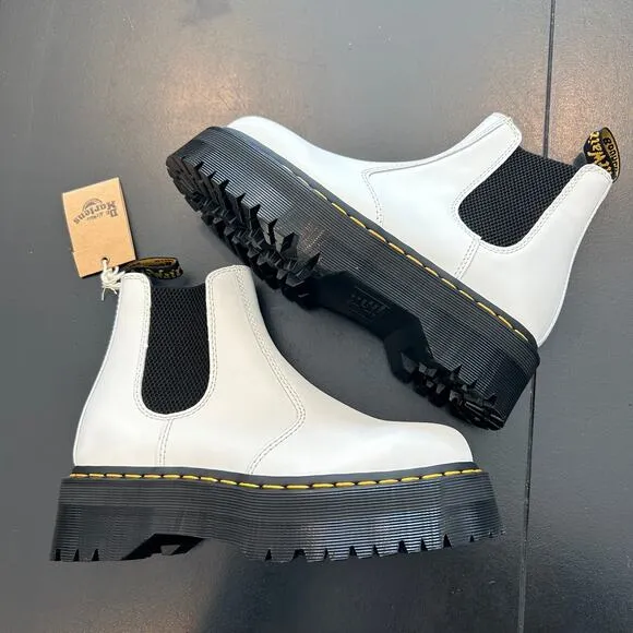 Dr Martens 2976 Quad Women Smooth Leather Chelsea Platform Boots White Black NEW